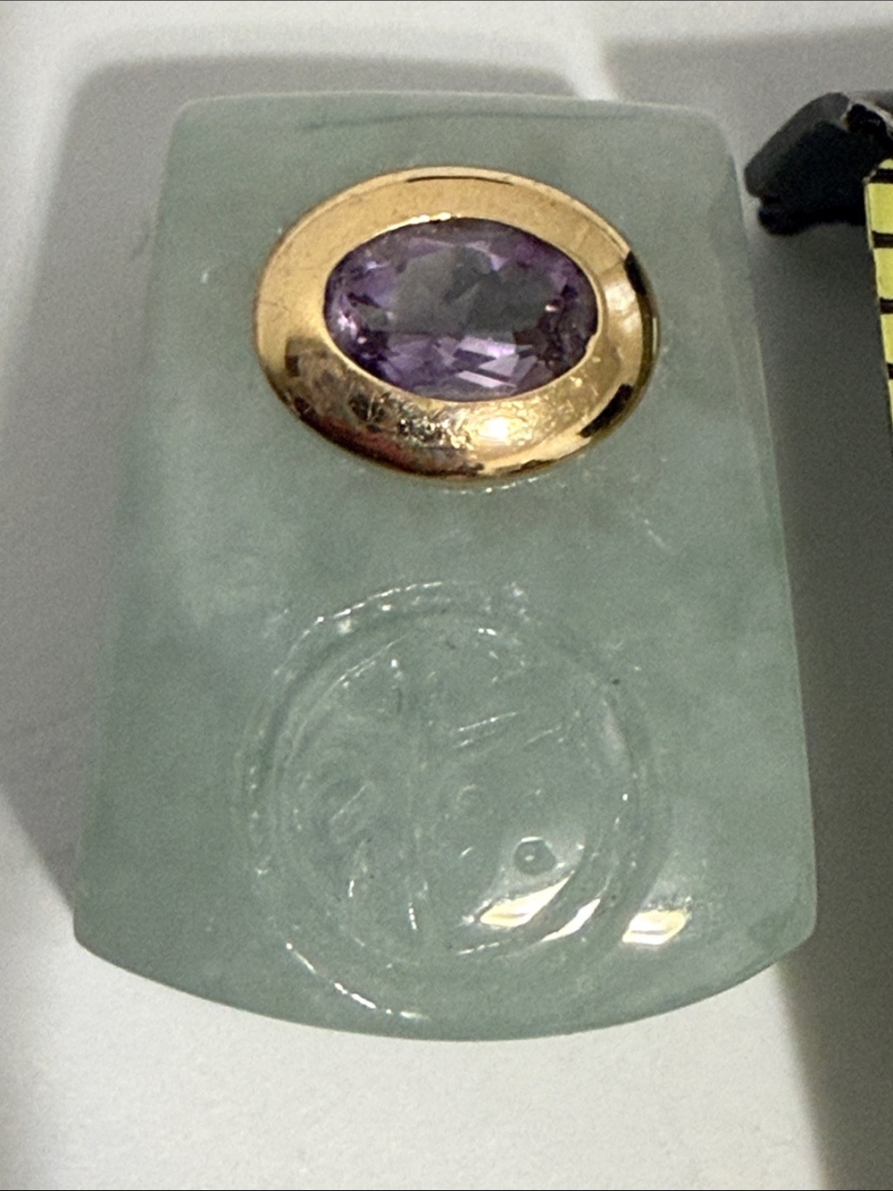 14  karat Gold Amethyst Jade Pendant - Purple and Light Green